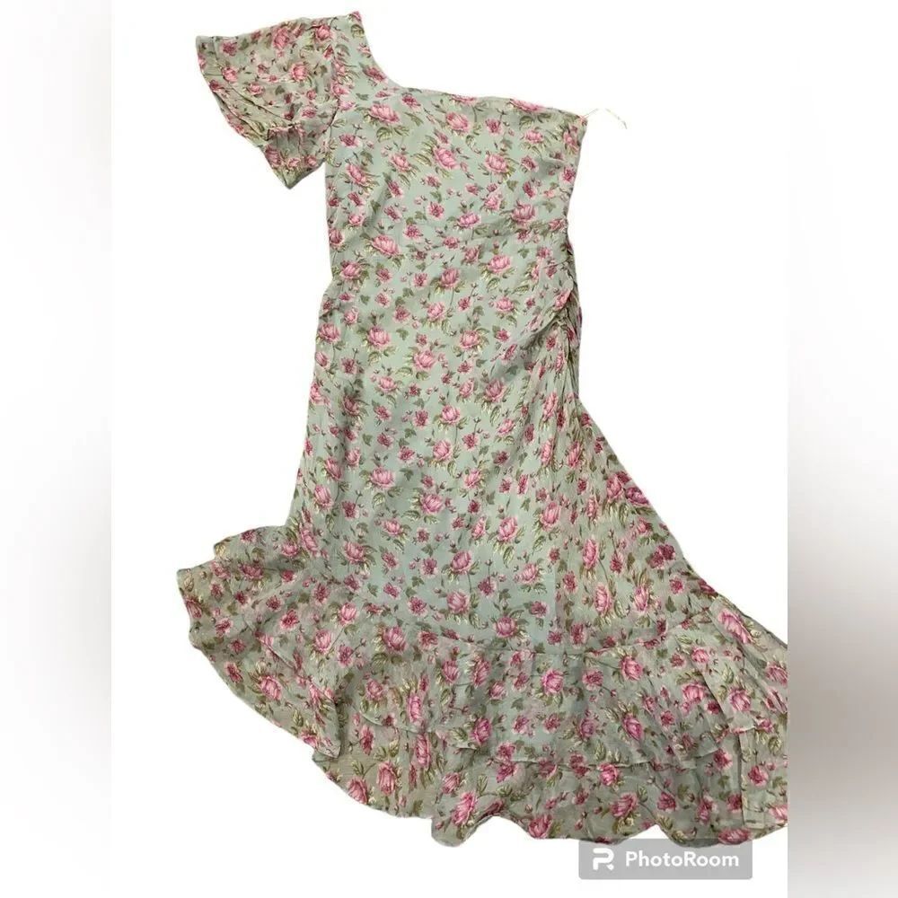 ASTR The Label one shoulder ruffled chiffon overlay midi dress. Size: M. NWOT